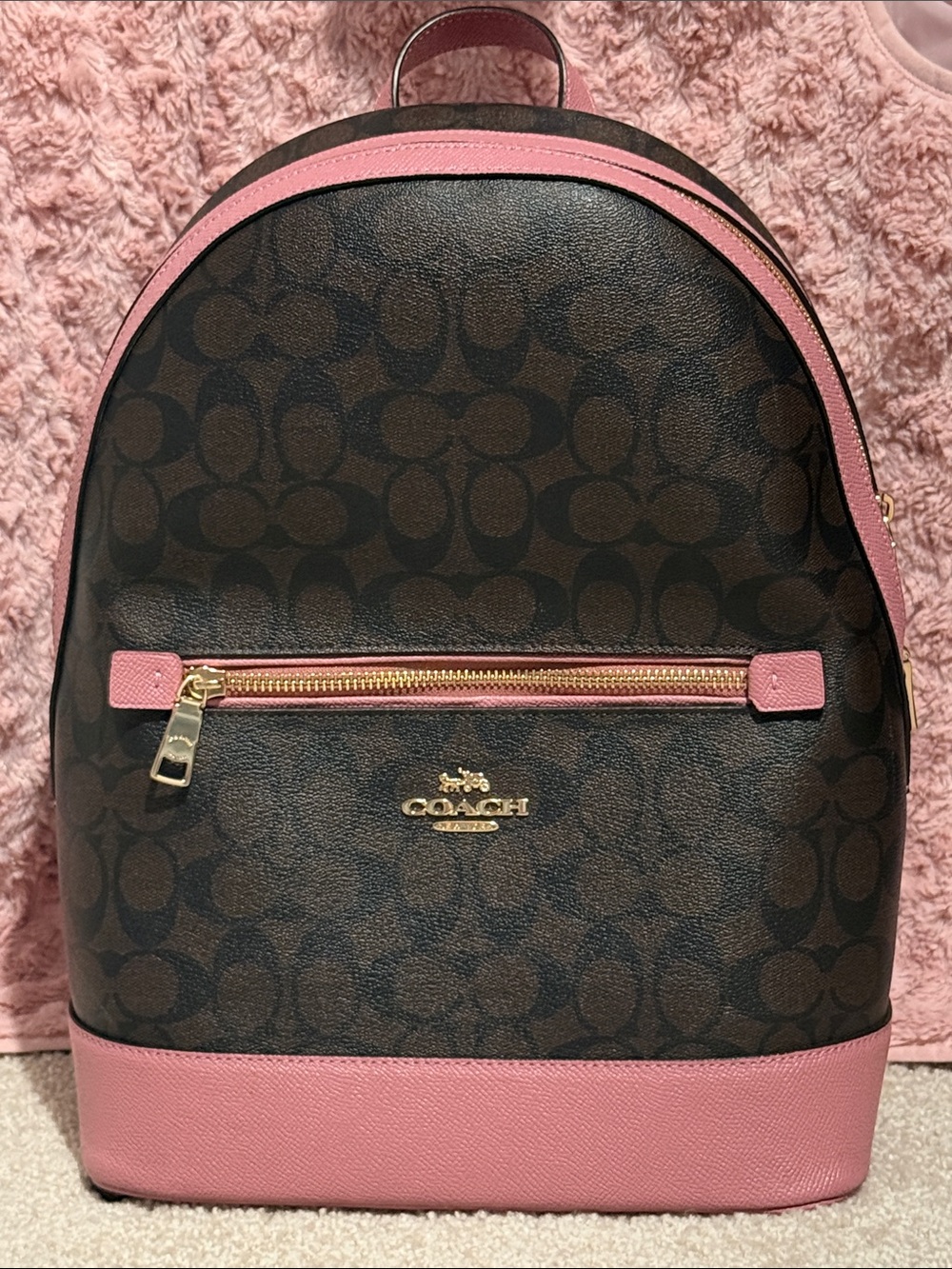 Coach Signature Backpack in Brown and Pink